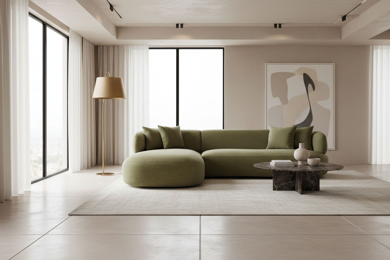 BEECHAM MODULAR 3-SEATER CORNER SOFA WITH LHF CHAISE - SAGE CHENILLE - MyChocolateWood