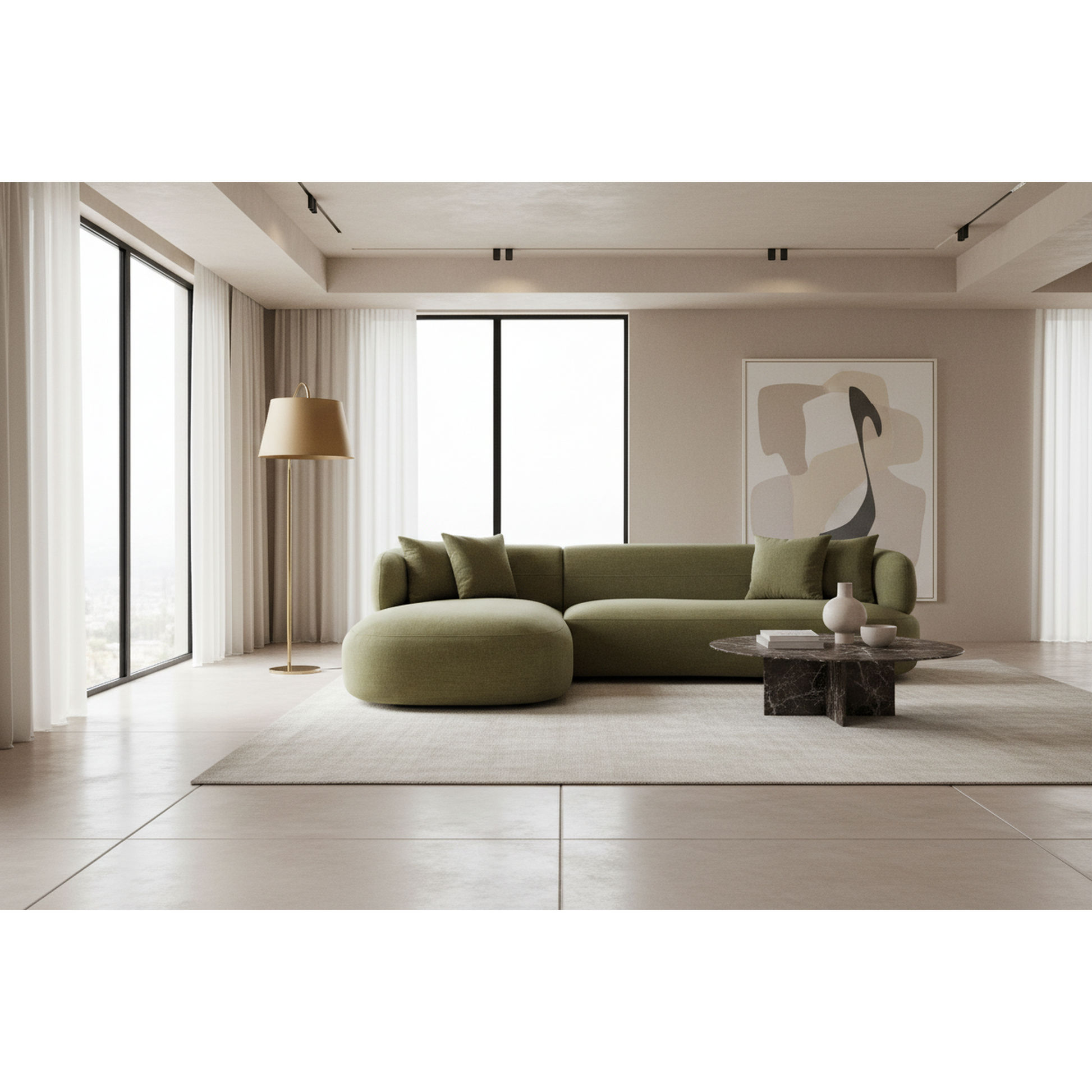 Beecham Modular 3-Seater Corner Sofa with Left Hand Facing Chaise in Sage - Chocolate Wood