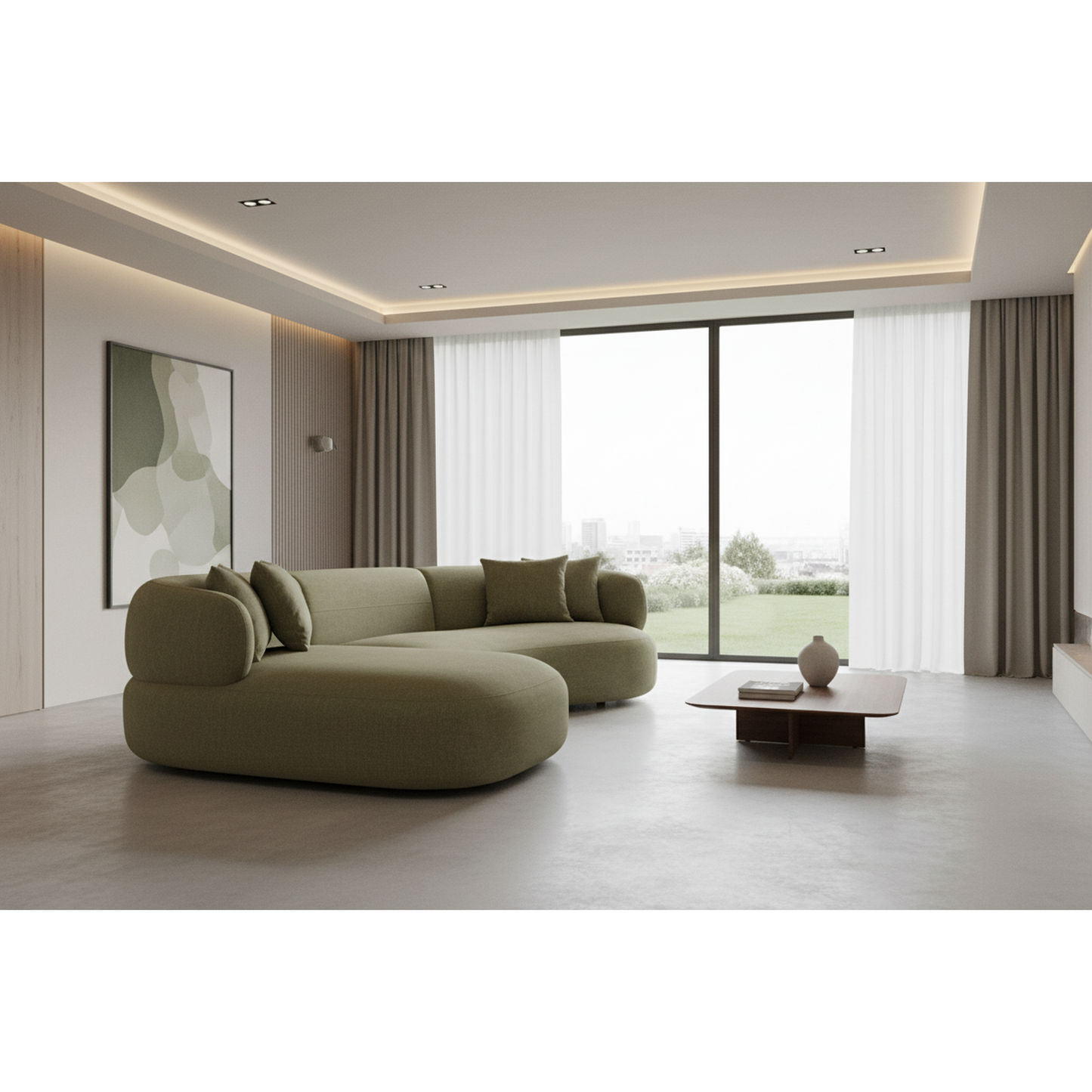 Beecham Modular 3-Seater Corner Sofa with Left Hand Facing Chaise in Sage - Chocolate Wood