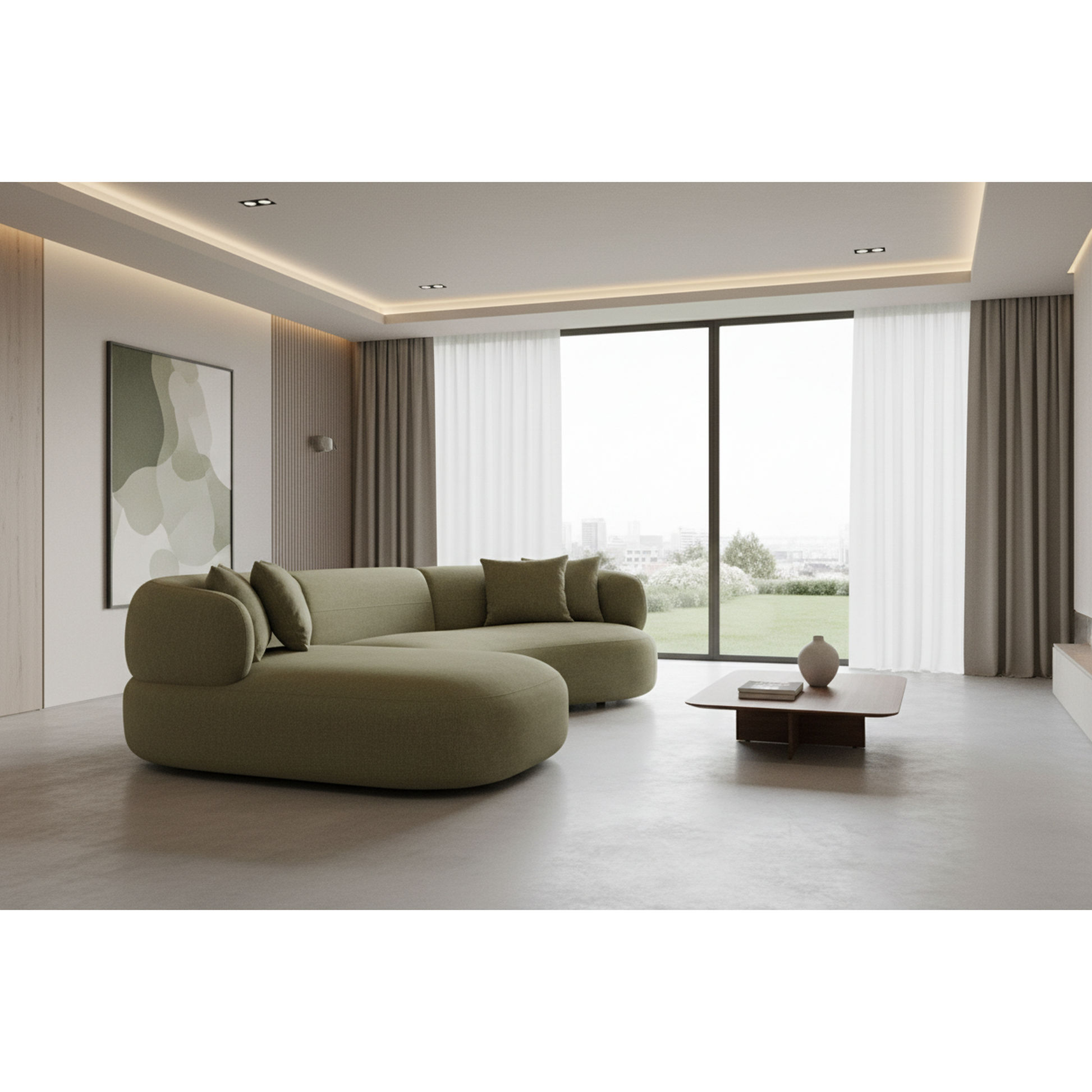 Beecham Modular 3-Seater Corner Sofa with Left Hand Facing Chaise in Sage - Chocolate Wood