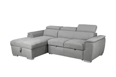 SUTTON FABRIC 2-SEATER SOFA W/ SINGLE BED & LHF CHAISE LIGHT GREY