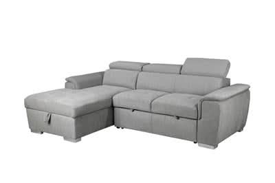 SUTTON FABRIC 2-SEATER SOFA W/ SINGLE BED & LHF CHAISE LIGHT GREY