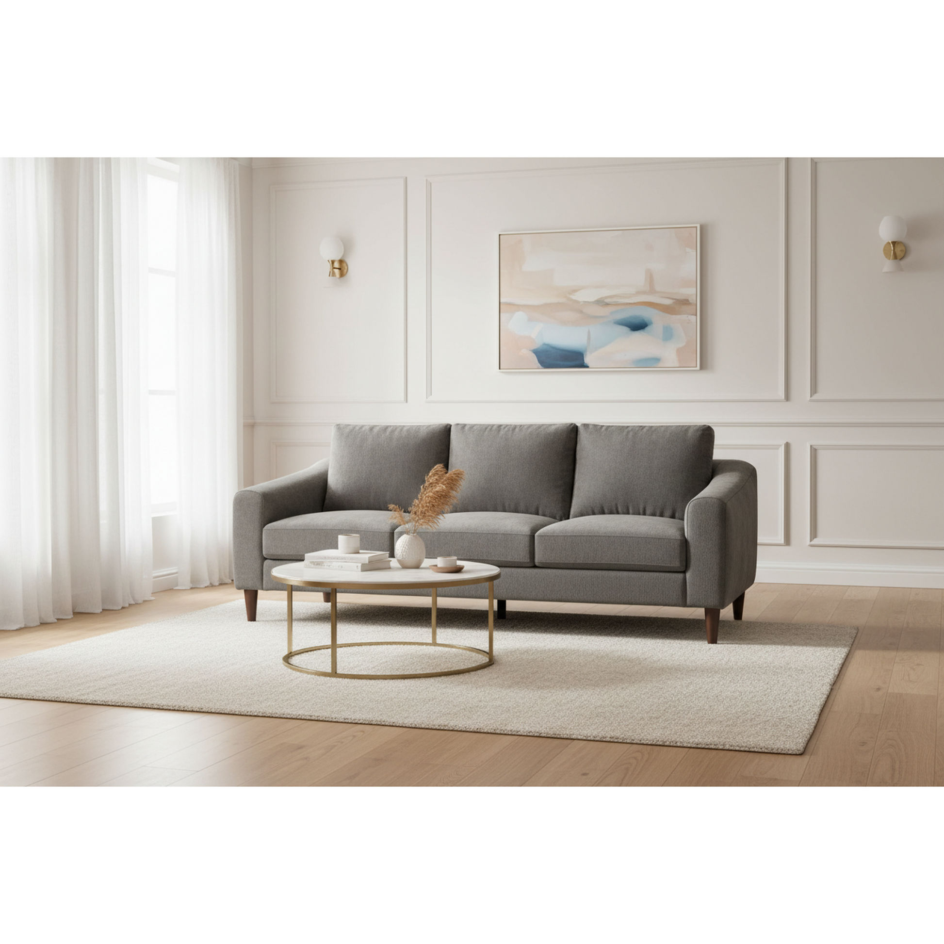 Ballina Fabric 3-Seater Sofa in Granite - Chocolate Wood