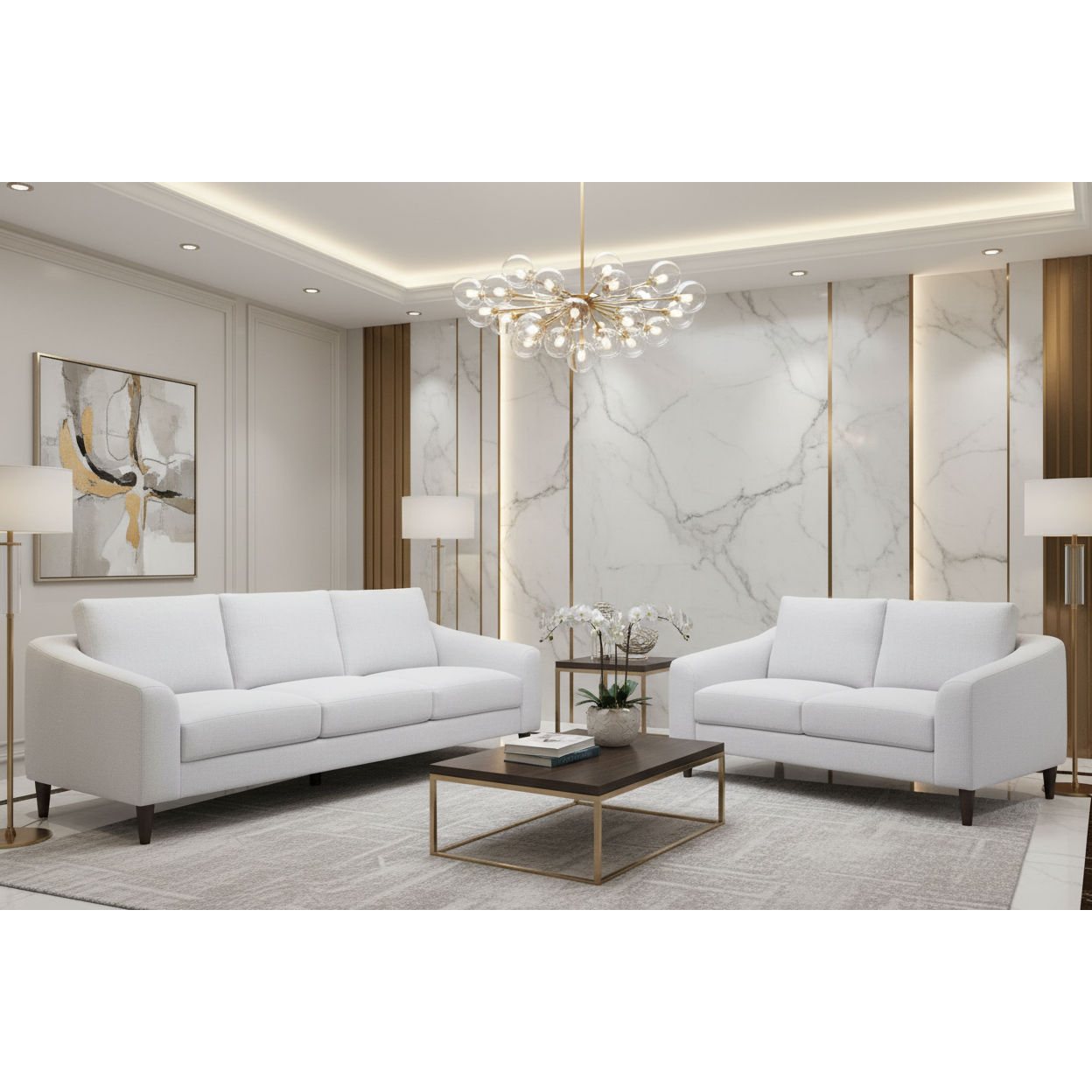 BALLINA FABRIC 2-SEATER SOFA + 3-SEATER  SOFA PLATINUM - MyChocolateWood