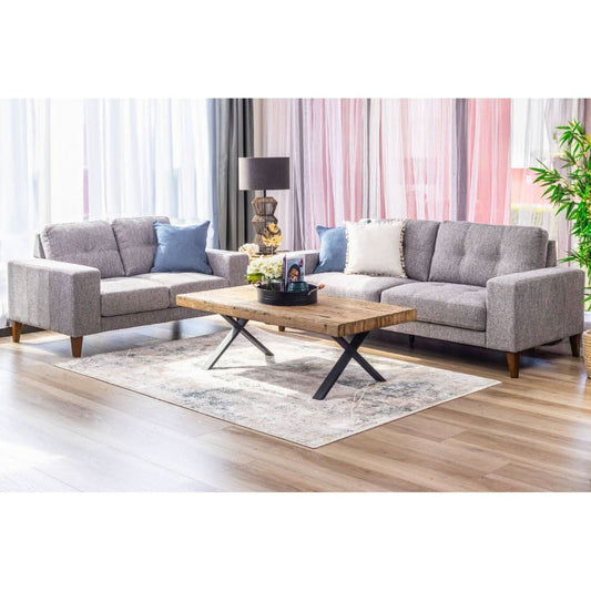 LIZ 3-SEATER + 2-SEATER MID-CENTURY GREY FABRIC SOFA SET - MyChocolateWood
