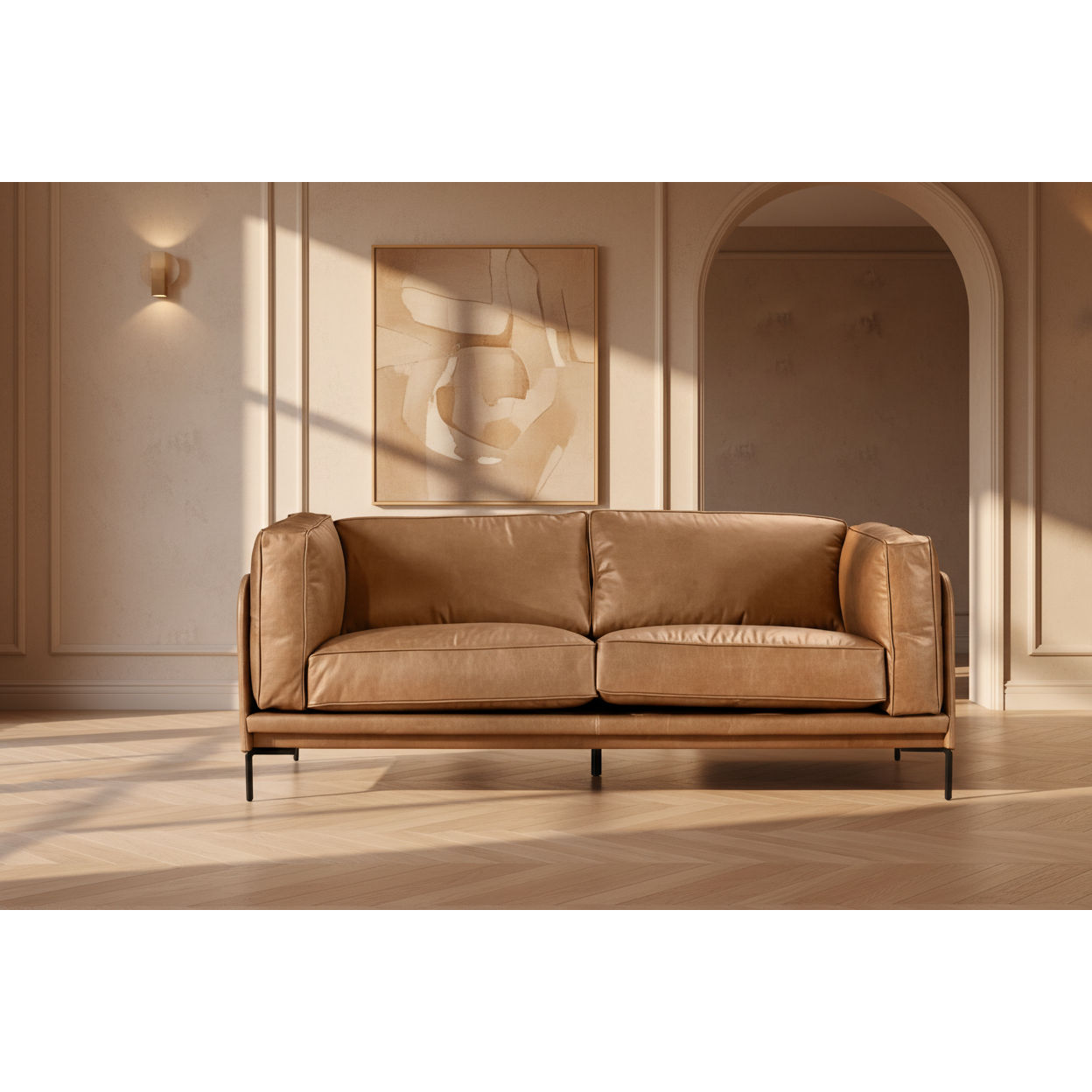 DAVIEN LIGHT BROWN 2.5 SEATER SOFA TOP GRAIN COW LEATHER - MyChocolateWood