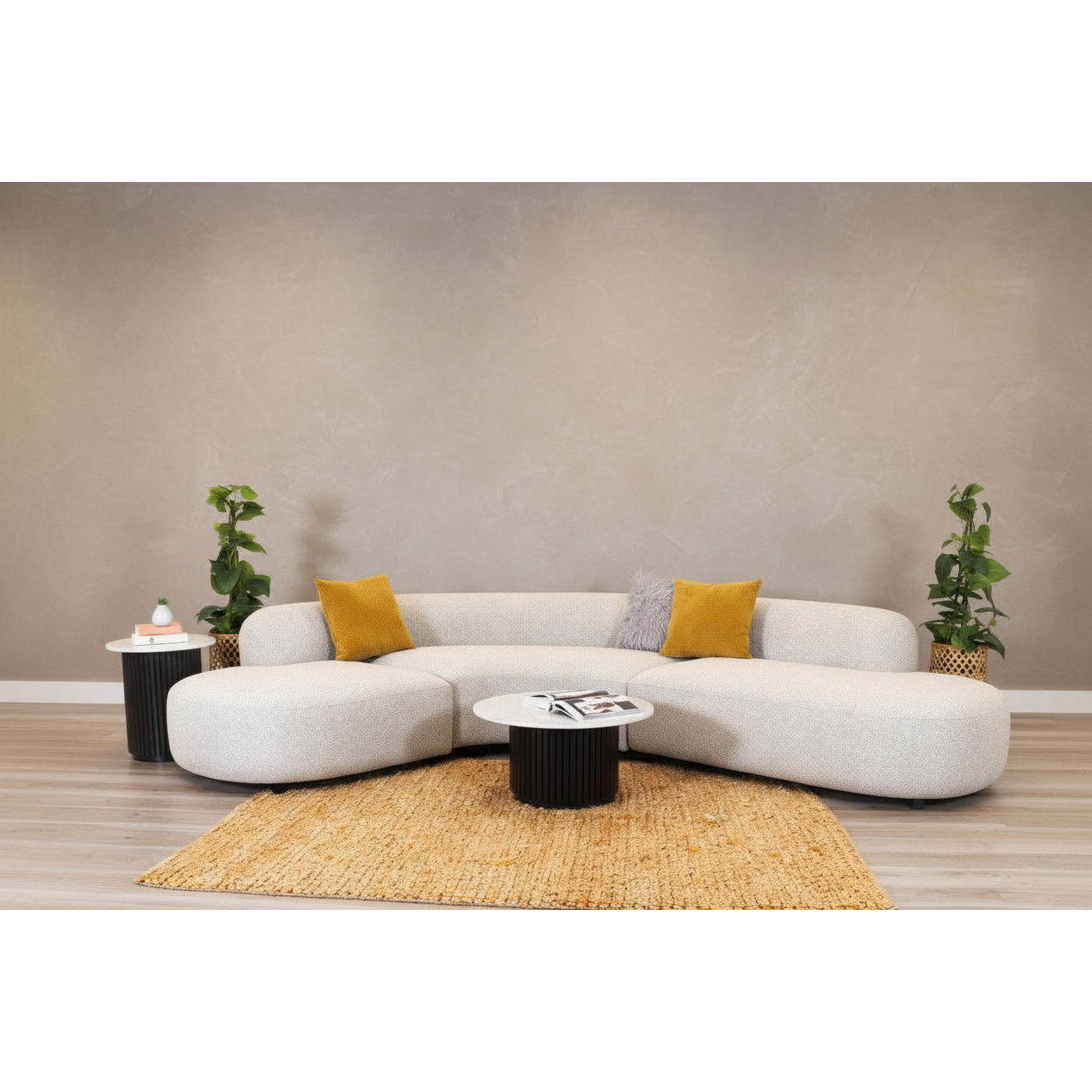 LUCILLE FABRIC 3-PIECE CURVED LOUNGE SOFA CHAMPAGNE - MyChocolateWood