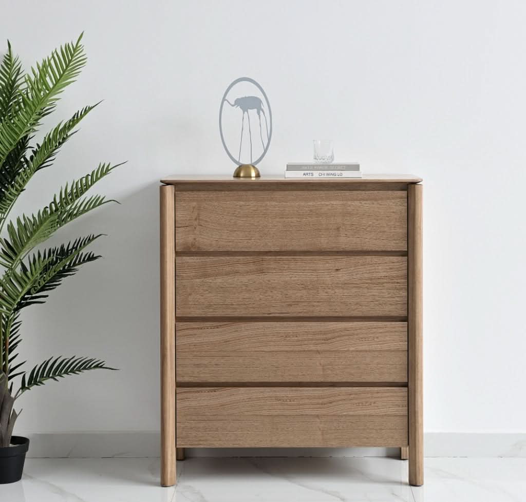 AKSEL MESSMATE TIMBER 4-DRAWER TALLBOY/CHEST OF DRAWERS LIGHT SMOKE - MyChocolateWood