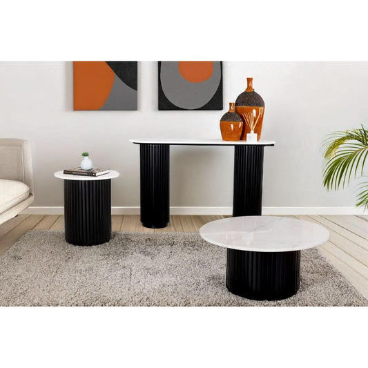 LUZON MARBLE CONSOLE TABLE/HALL TABLE BLACK/WHITE - MyChocolateWood