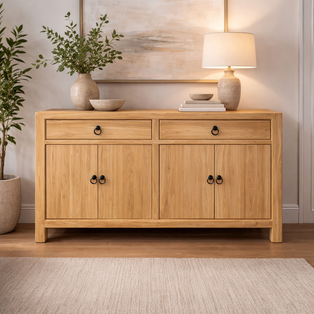 SHULI CHINESE ANTIQUE REPRODUCTION BUFFET SIDEBOARD 4-DOORS 2-DRAWERS IN RECLAIMED ELM-M04 - MyChocolateWood