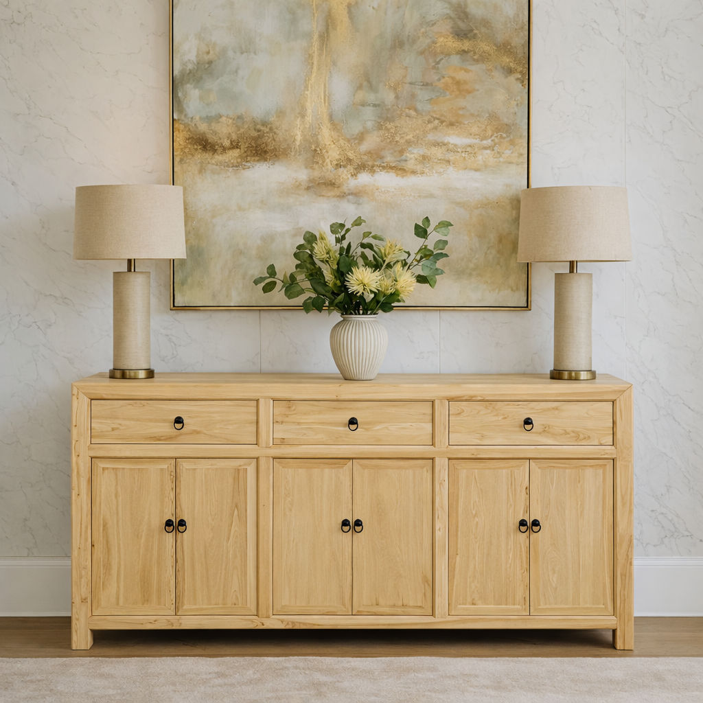 SHULI CHINESE ANTIQUE REPRODUCTION BUFFET SIDEBOARD 6-DOORS 3-DRAWERS IN RECLAIMED ELM - MyChocolateWood