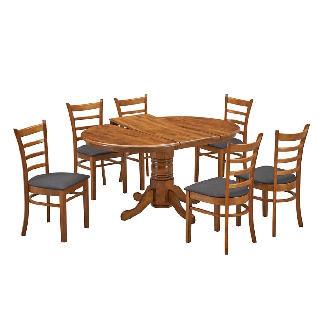 MARVELL 7 PIECE DINING SET: 1 OVAL EXTENSION DINING TABLE & 6 MARVELL DINING CHAIRS CARVED PEDESTAL BASE - MyChocolateWood