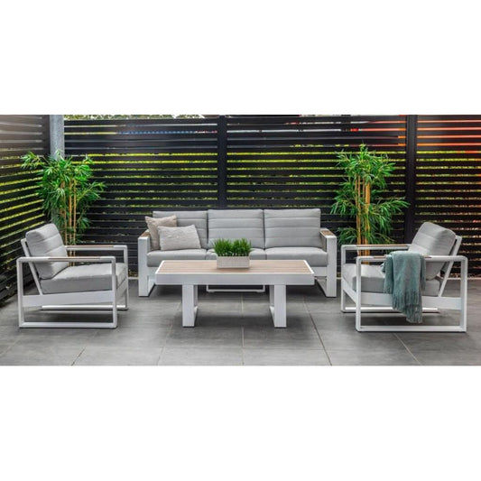 Anzio 4-Piece Outdoor Sofa Set in White - Chocolate Wood