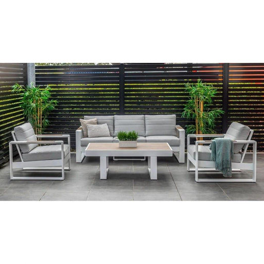 Anzio 4-Piece Outdoor Sofa Set in White - Chocolate Wood