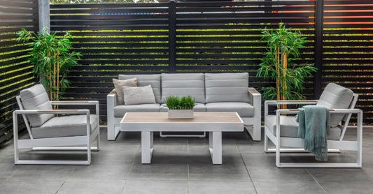 Anzio 4-Piece Outdoor Sofa Set in White - Chocolate Wood