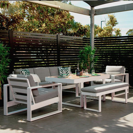 Anzio 5-Piece Outdoor Sofa Set in White - Chocolate Wood