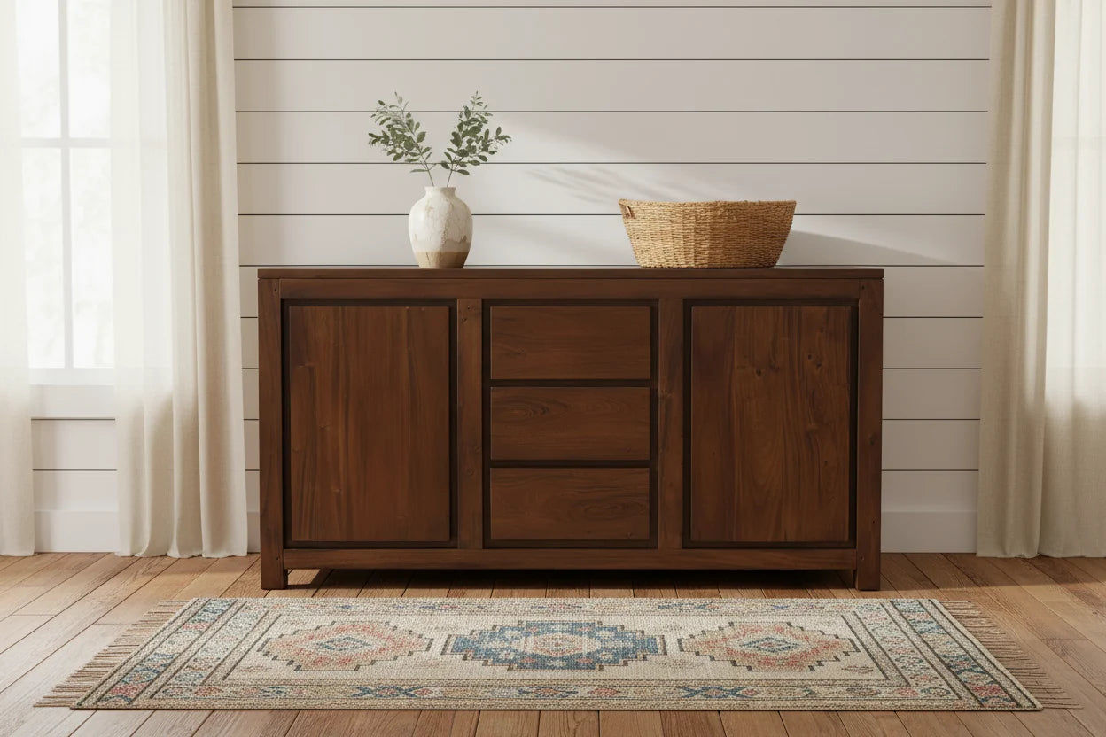 Tanaka Solid Mahogany Buffet 150cm with 2 Doors & 3 Drawers in Mahogany - Chocolate Wood