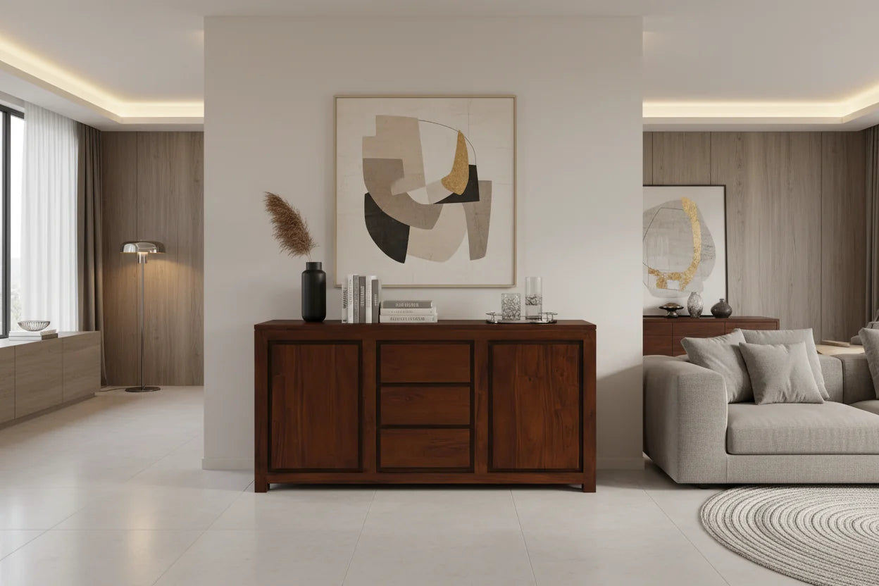 Tanaka Solid Mahogany Buffet 150cm with 2 Doors & 3 Drawers in Mahogany - Chocolate Wood