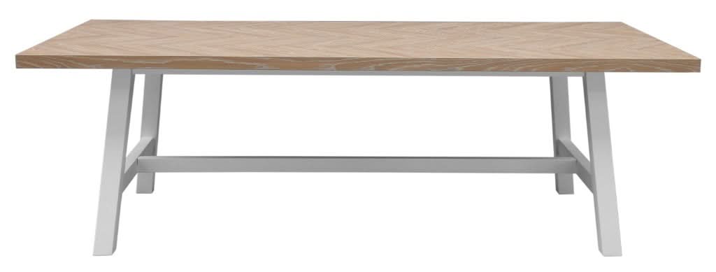 MIRAN PARQUETRY TOP DINING TABLE 240CM WHITEWASH OAK TOP/WHITE PAINTED BASE