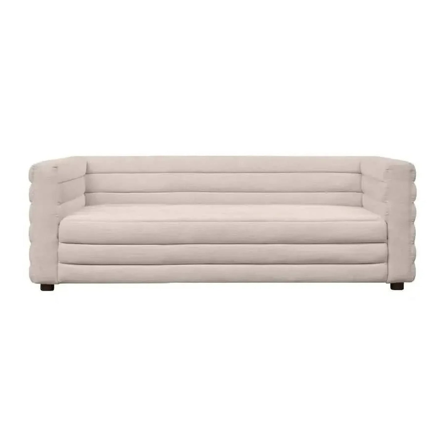 Meredith Fabric Sofa, 2-Seater in Natural Linen - Chocolate Wood