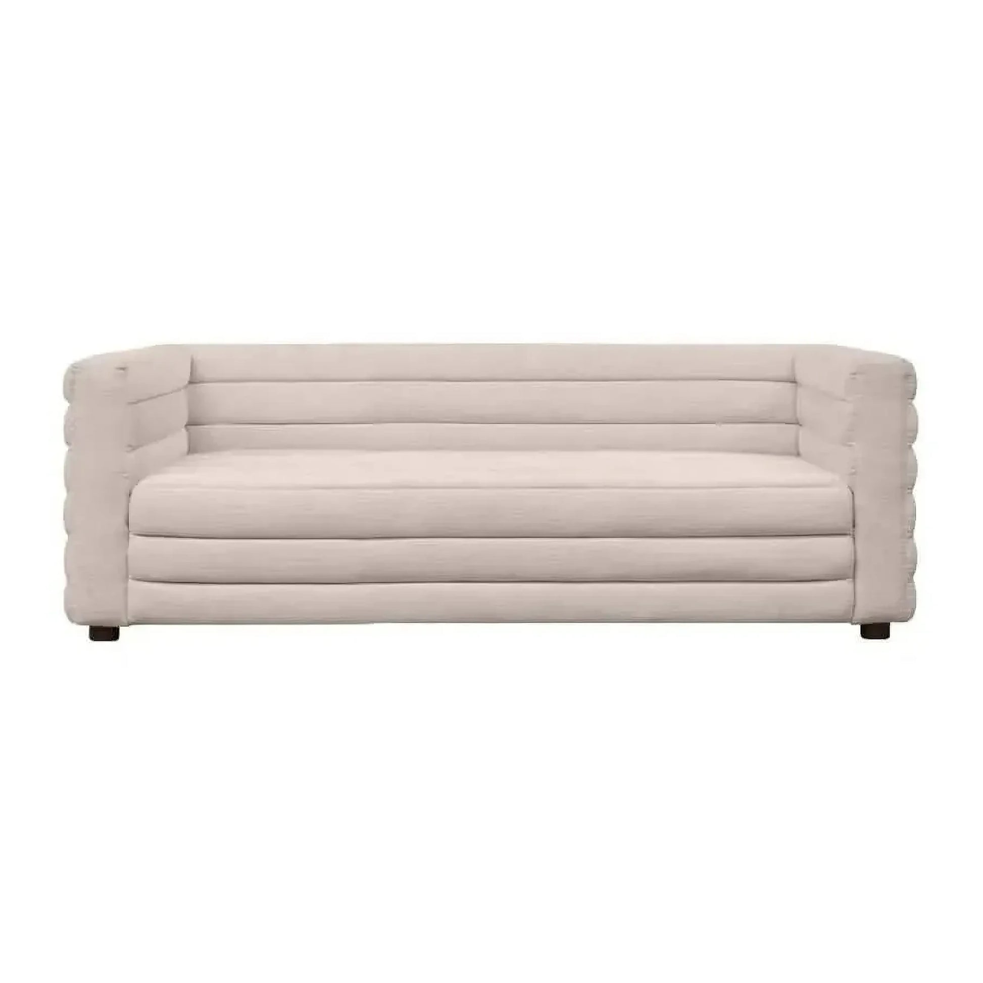 Meredith Fabric Sofa, 2-Seater in Natural Linen - Chocolate Wood