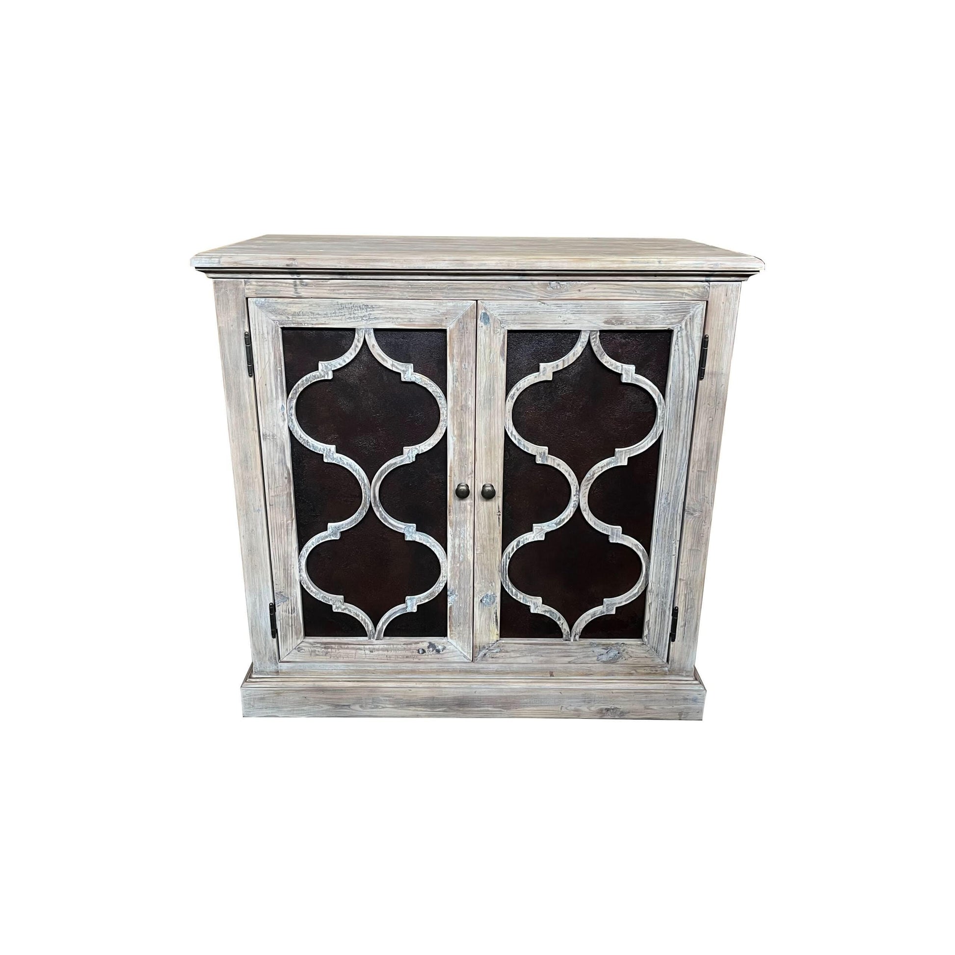 REINA GREYWASHED RECYCLED TIMBER/HERITAGE METAL 2-DOOR CABINET CUPBOARD - MyChocolateWood
