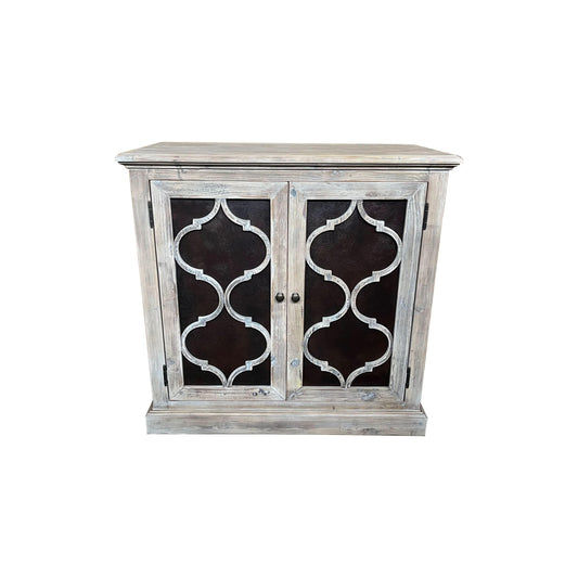 REINA GREYWASHED RECYCLED TIMBER/HERITAGE METAL 2-DOOR CABINET CUPBOARD - MyChocolateWood