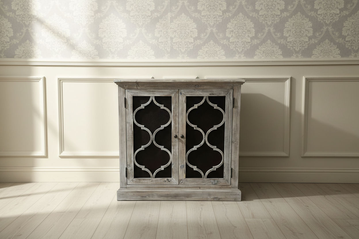 REINA GREYWASHED RECYCLED TIMBER/HERITAGE METAL 2-DOOR CABINET CUPBOARD - MyChocolateWood