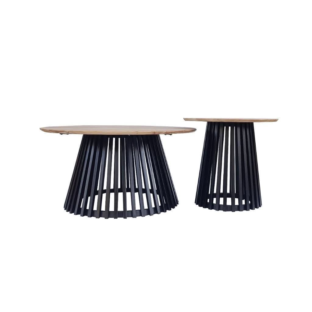 MILAN SET OF 2 COFFEE TABLES NATURAL TOPS WITH BLACK METAL LEGS - MyChocolateWood