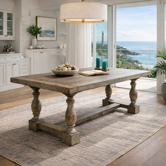 ABBEY RECYCLED OREGON TIMBER DINING TABLE RUSTIC GREY 240CM - MyChocolateWood
