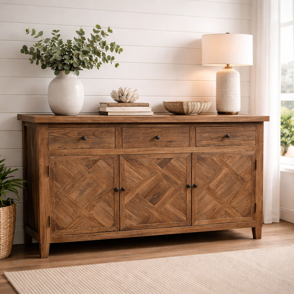 MORO RECYCLED ELM RUSTIC BUFFET/SIDEBOARD 3 DRAWER/3 DOOR PARQUETRY PATTERN 180 CMS - MyChocolateWood