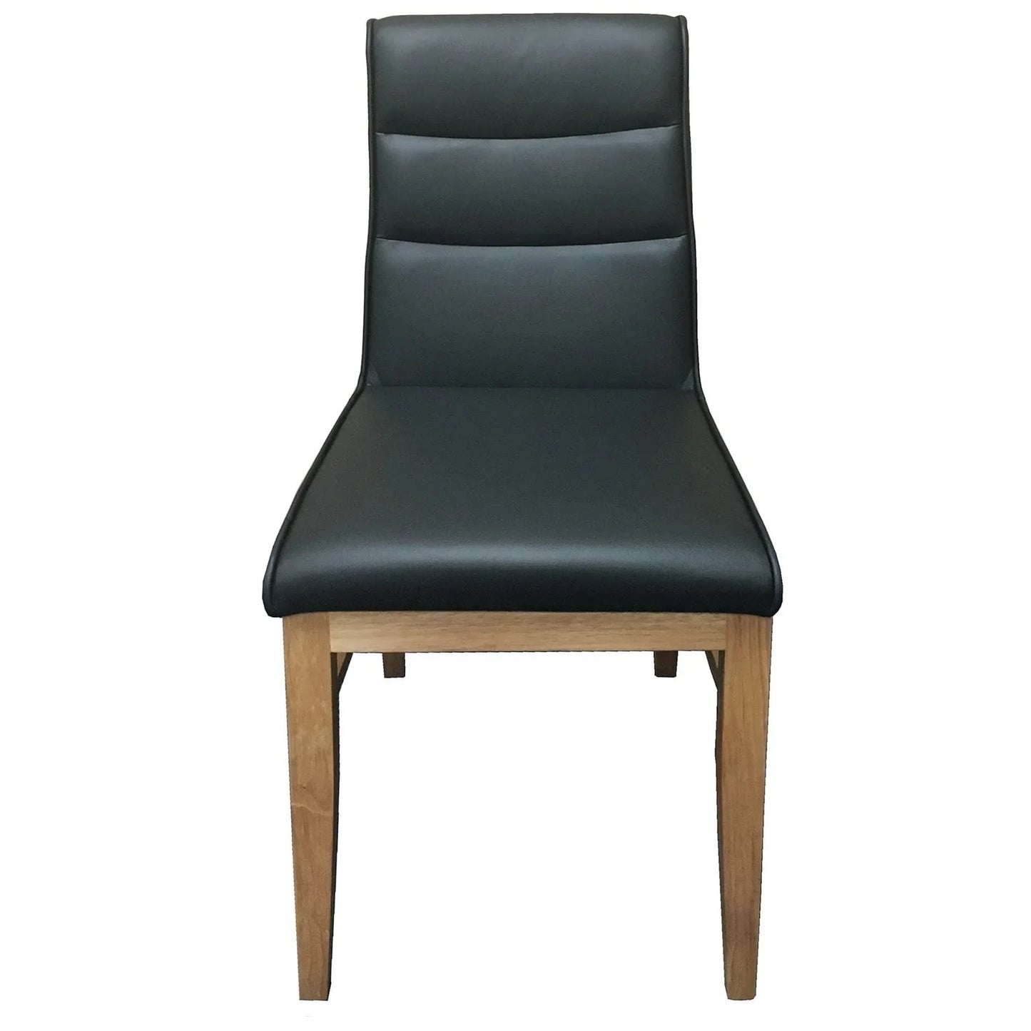 Morrow Leather Dining Chair in Black with Natural Legs - Chocolate Wood