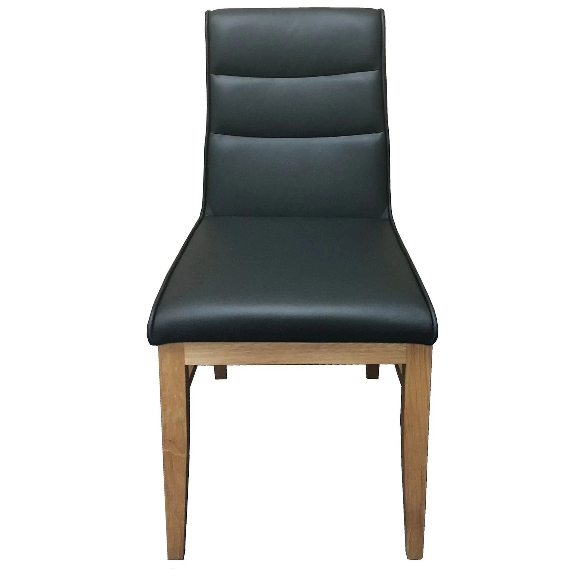 Morrow Leather Dining Chair in Black with Natural Legs - Chocolate Wood