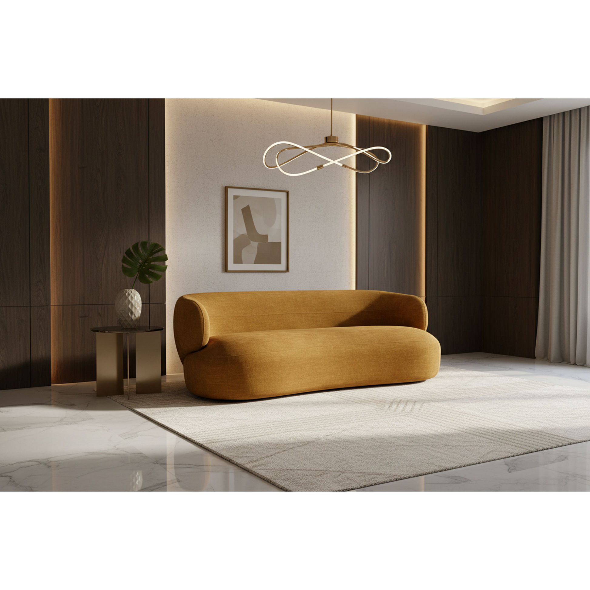 Beecham 3-Seater Sofa in Mustard - Chocolate Wood