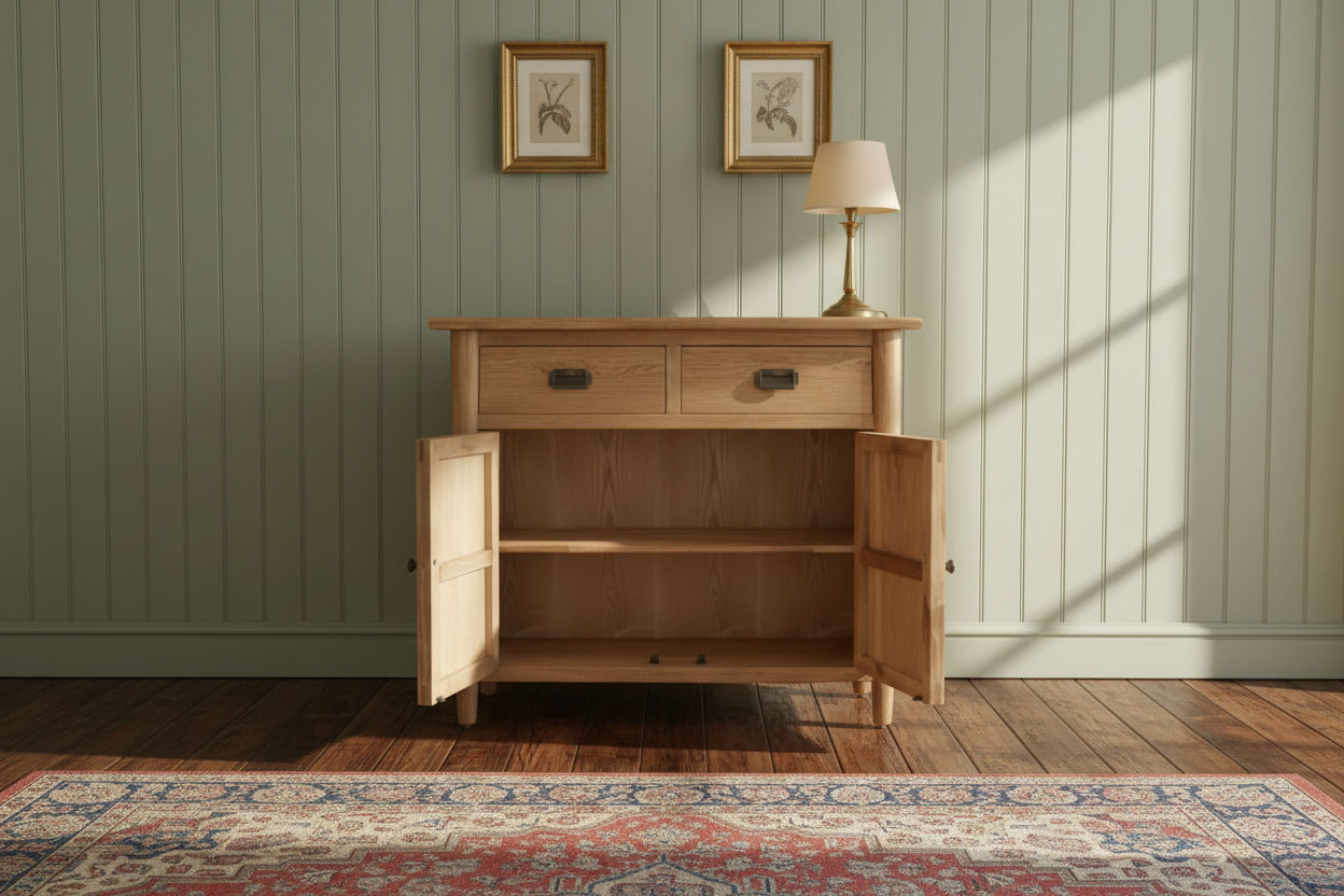 FITAN SOLID OAK CABINET/CUPBOARD/BUFFET 2 DRAWERS 2-DOORS - MyChocolateWood