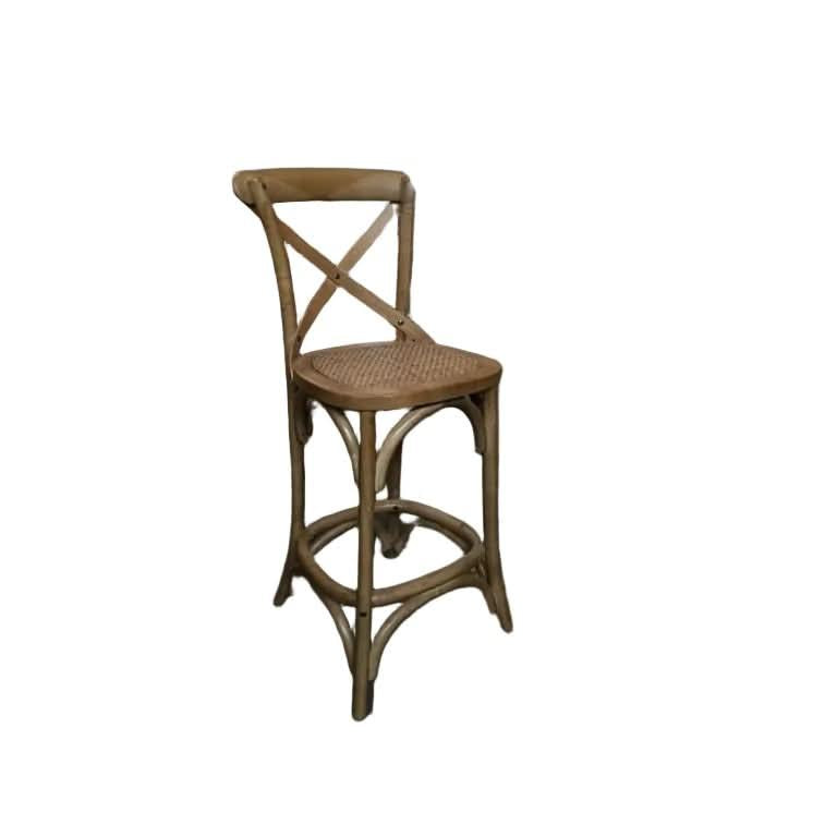 EMERSON NATURAL CROSS BACK BAR STOOL WITH RATTAN SEAT - 65CM SEAT HEIGHT - MyChocolateWood