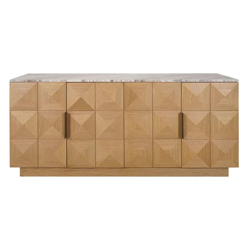 HAMPSHIRE  RIVER BROWN MARBLE/NATURAL OAK 4-DOOR BUFFET/SIDEBOARD - MyChocolateWood