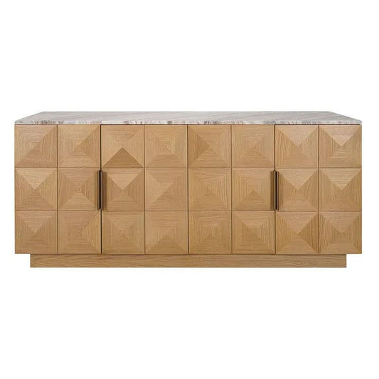 HAMPSHIRE  RIVER BROWN MARBLE/NATURAL OAK 4-DOOR BUFFET/SIDEBOARD - MyChocolateWood