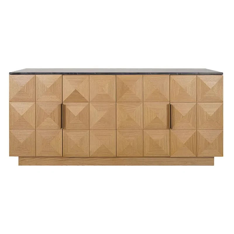 HAMPSHIRE BLACK MARBLE/NATURAL OAK 4-DOOR BUFFET/SIDEBOARD - MyChocolateWood