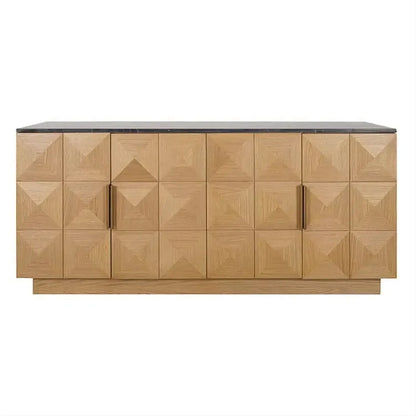 HAMPSHIRE BLACK MARBLE/NATURAL OAK 4-DOOR BUFFET/SIDEBOARD