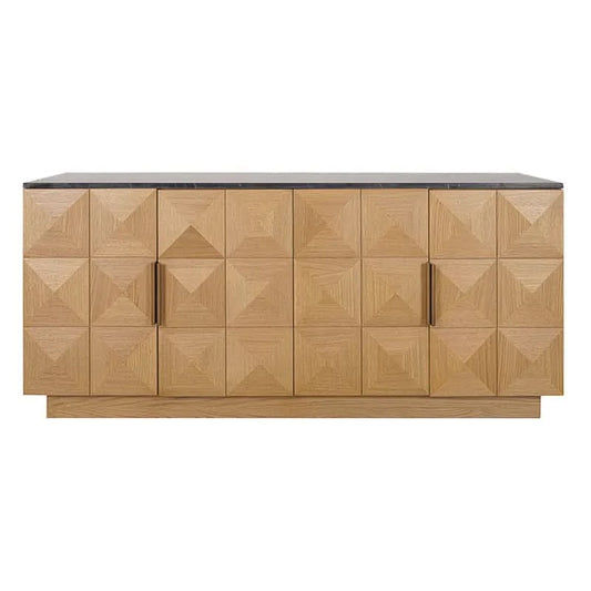 HAMPSHIRE BLACK MARBLE/NATURAL OAK 4-DOOR BUFFET/SIDEBOARD - MyChocolateWood