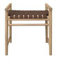 Elliot Solid Oak Single Seater Bench with Genuine Woven Leather in Natural - Chocolate Wood