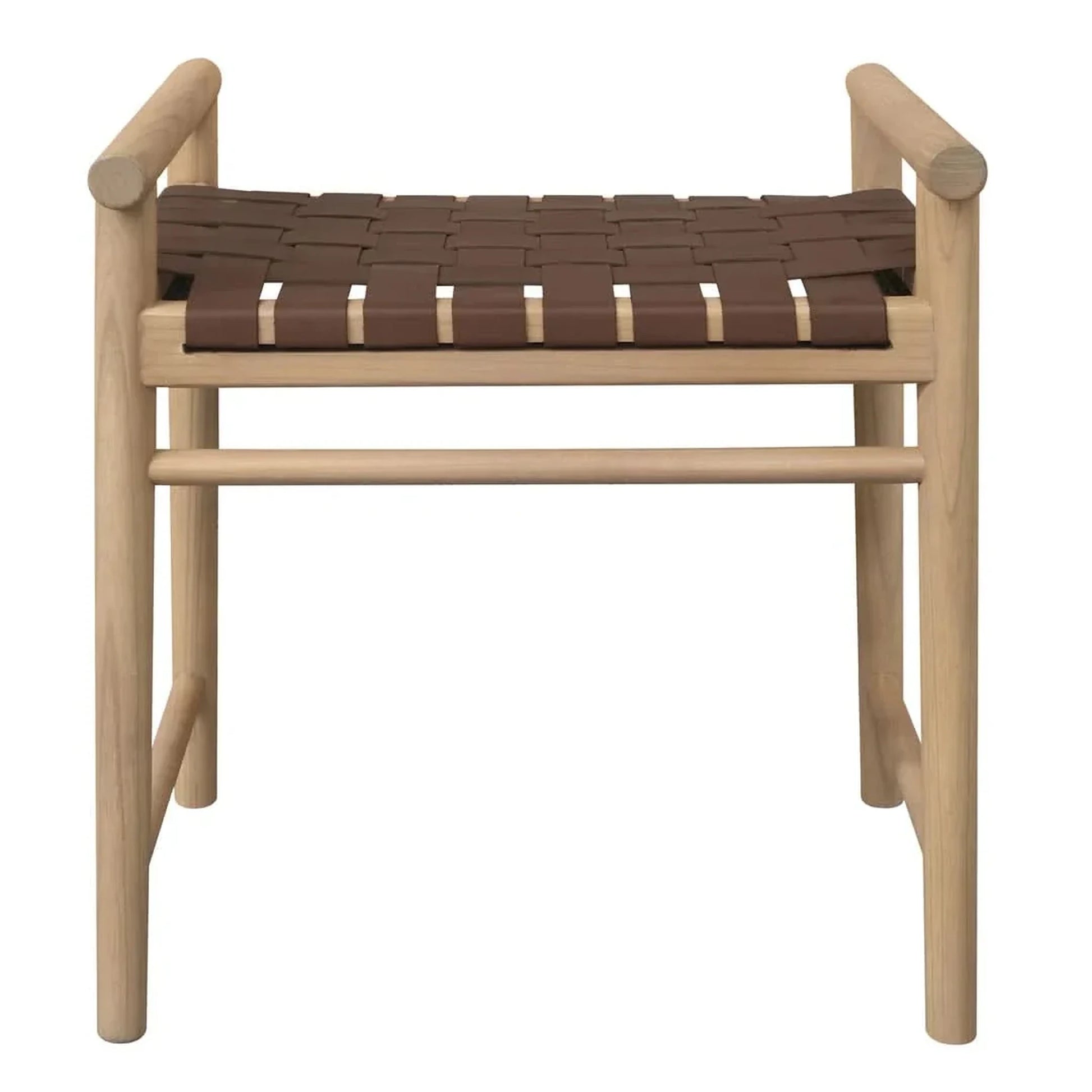Elliot Solid Oak Single Seater Bench with Genuine Woven Leather in Natural - Chocolate Wood