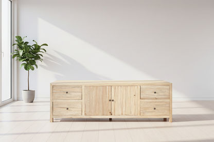 JOELLE 4-DRAWER 2-DOOR CABINET/SIDEBOARD/BUFFET DISTRESSED NATURAL - MyChocolateWood
