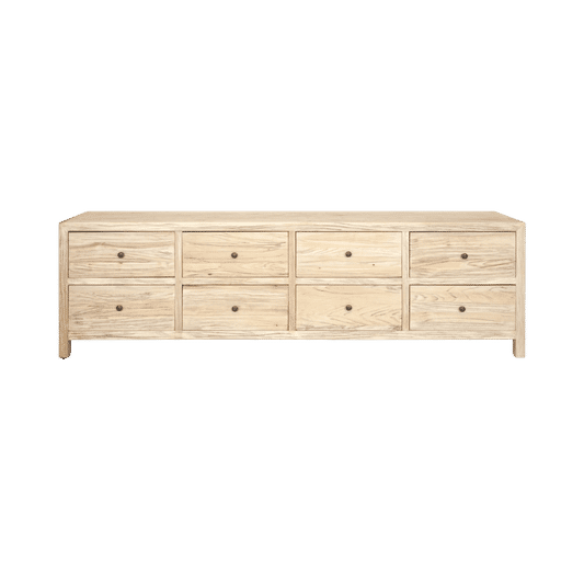 JOELLE 8-DRAWER LOWBOY/DRESSER/CHEST OF 8 DRAWERS DISTRESSED NATURAL - MyChocolateWood