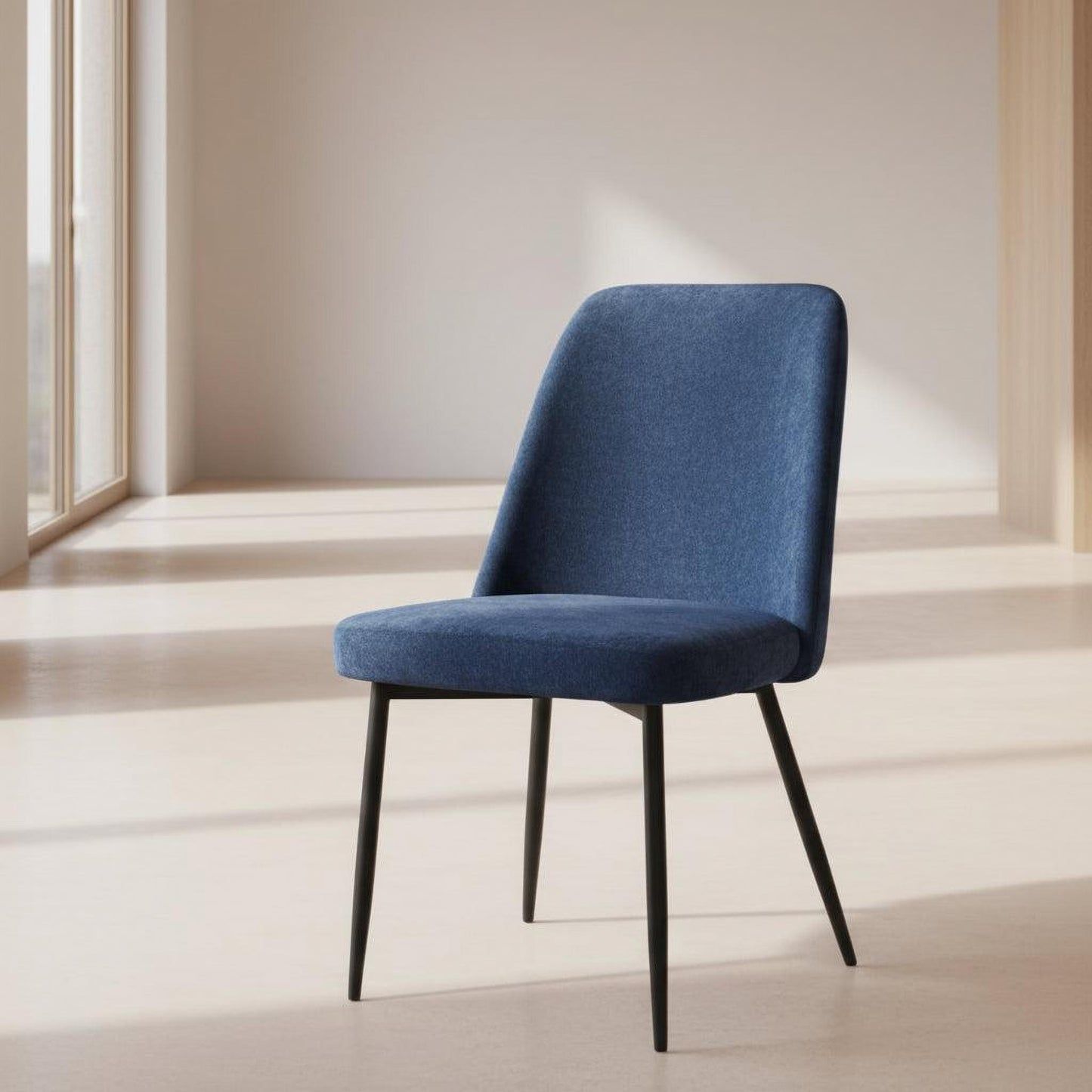 Patras Fabric Dining Chair in Navy - Chocolate Wood