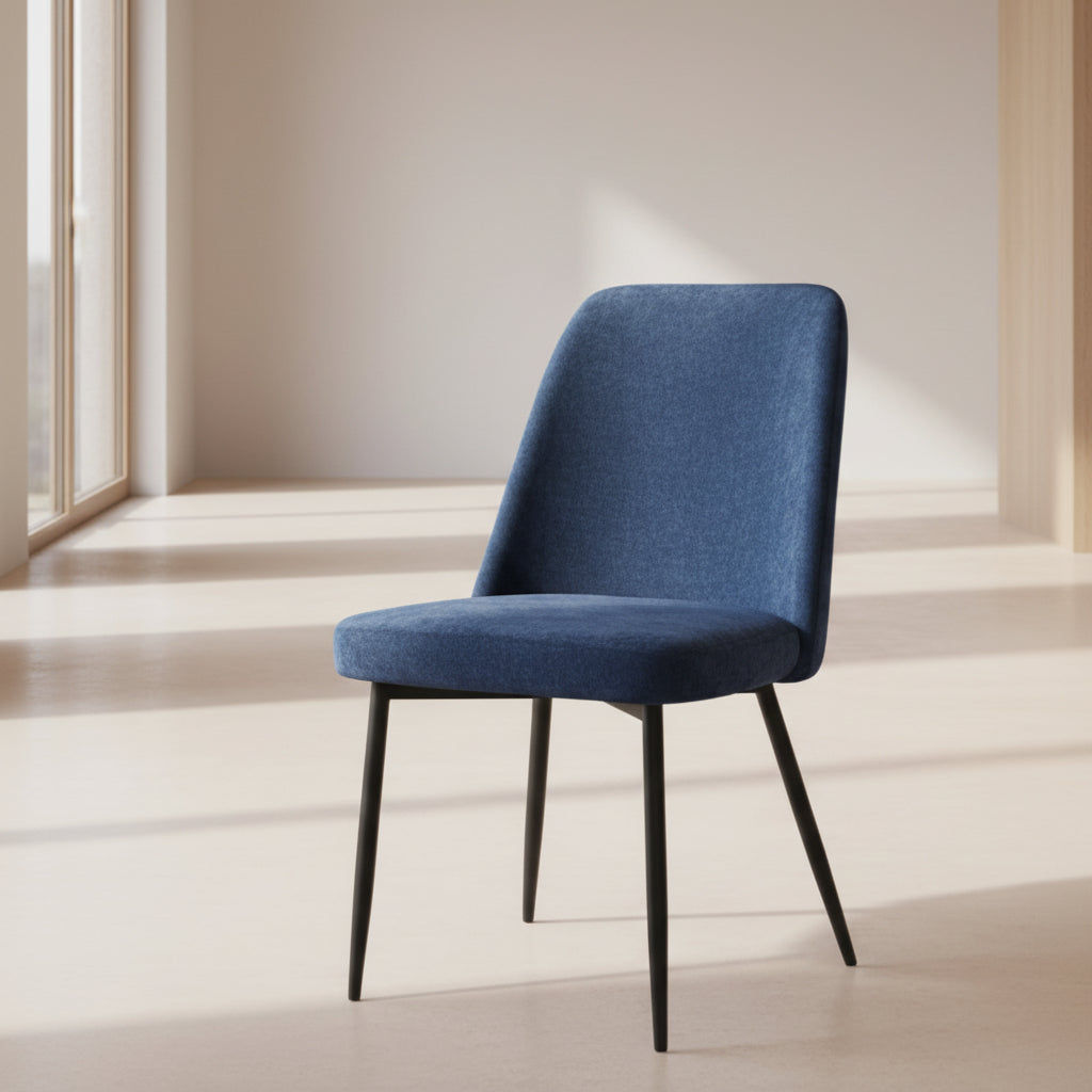 Patras Fabric Dining Chair in Navy - Chocolate Wood