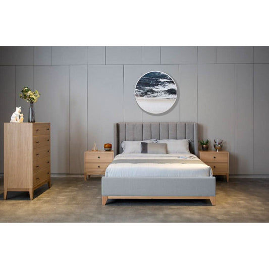 NERISSA DOUBLE BED WITH FABRIC VERTICAL PANEL HEADBOARD IN STORM - MyChocolateWood