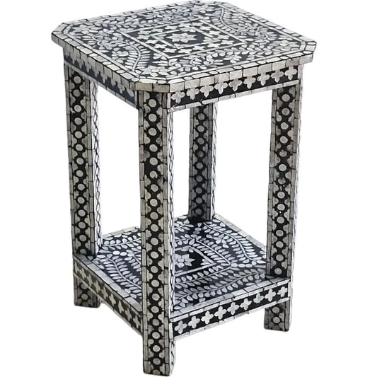 STARRY MOTHER OF OF PEARL NOIR OPULENCE SIDE TABLE/LAMP TABLE - MyChocolateWood