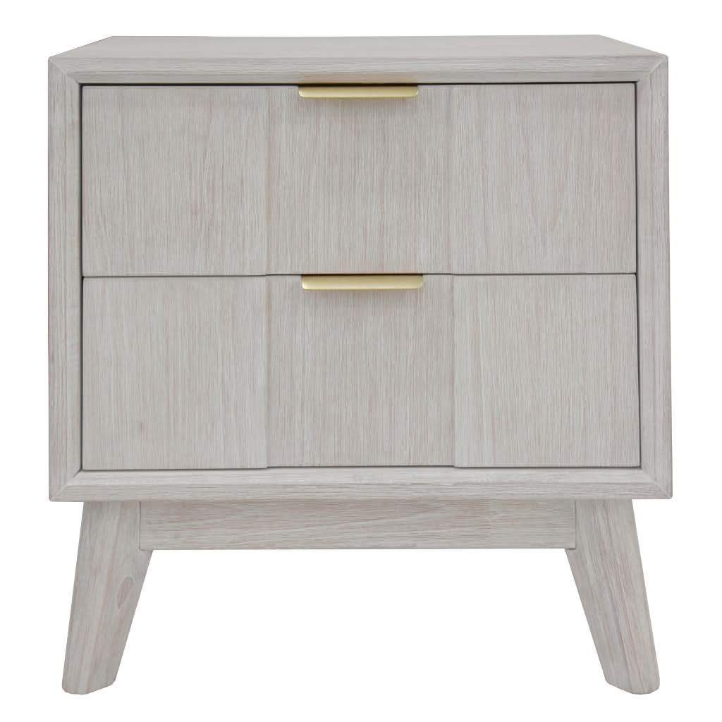 NOVAK SOLID ACACIA  2-DRAWER BEDSIDE TABLE WHITEWASHED - MyChocolateWood
